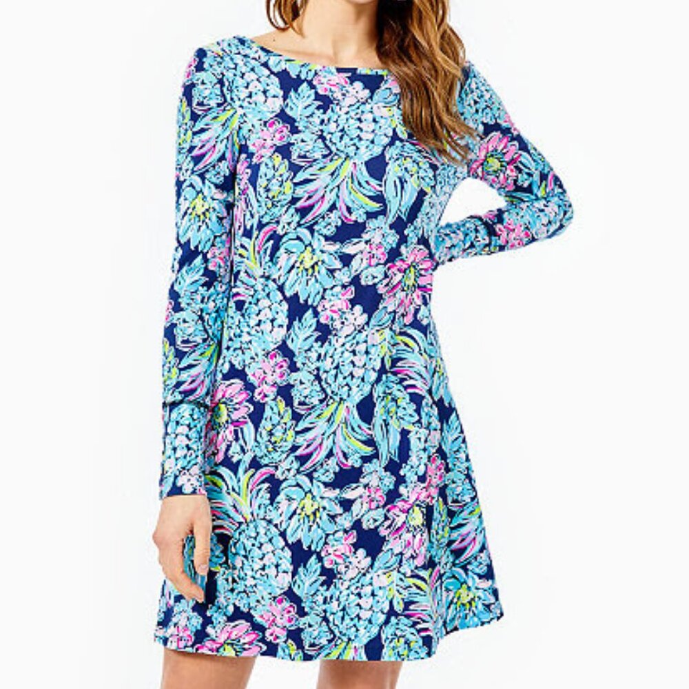 NWT Lilly Pulitzer UPF 50+ Kaisley Dual-Neckline Dress High Tide Navy Pineapple